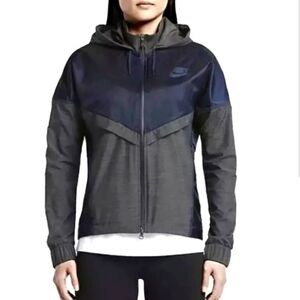 EUC NIKE tech windrunner bonded hooded jacket in navy blue and charcoal gray